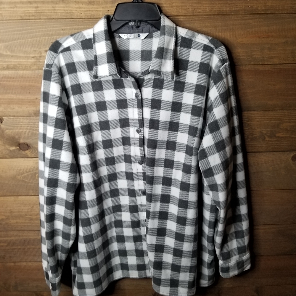 Lee Riders Gray White Plaid Fleece Shirt Jacket Sz XXL